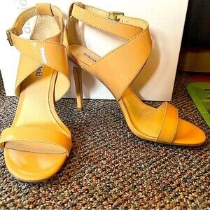Charles by Charles David Icon Camel Patent Leather Criss Cross Strap Sandal Heel